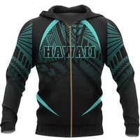 Hawaii Polynesian Zipper Hoodie Turquoise The Face Style - Polynesian Pride