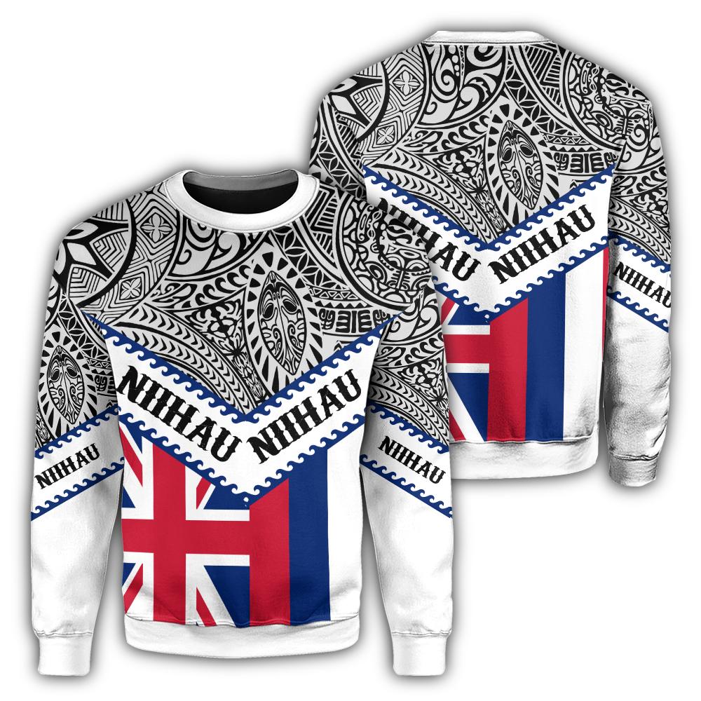 Hawaii Flag Niihau Sweatshirt - White - Mit Style - AH Unisex White - Polynesian Pride