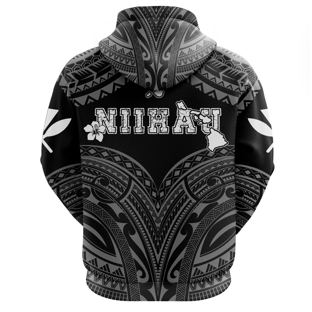 Hawaiian Kanaka Map Polynesian Niihau Hoodie Zip White Brad Style - Polynesian Pride