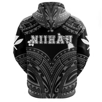 Hawaiian Kanaka Map Polynesian Niihau Hoodie Zip White Brad Style - Polynesian Pride