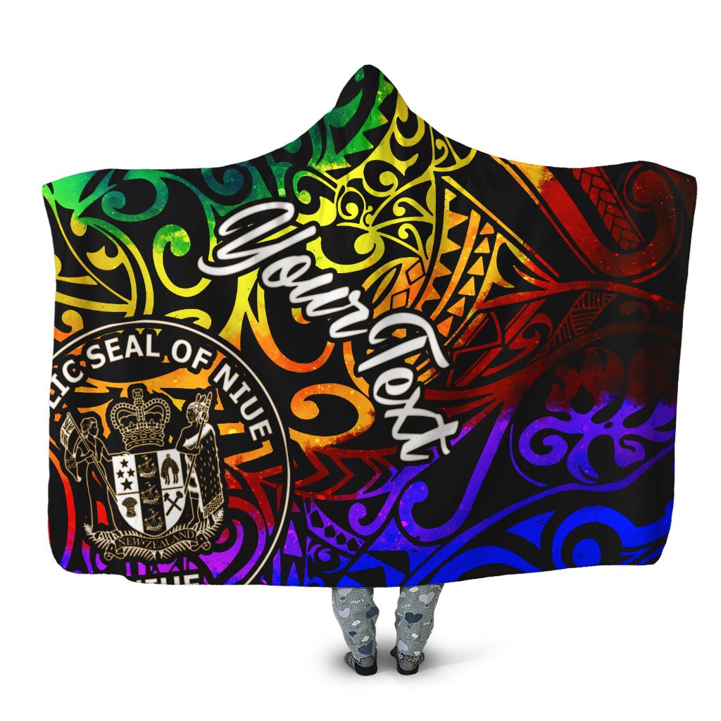 Niue Custom Personalised Hooded Blanket - Rainbow Polynesian Pattern Hooded Blanket Rainbow - Polynesian Pride