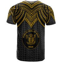 Niue Custom T Shirt Polynesian Armor Style Gold - Polynesian Pride