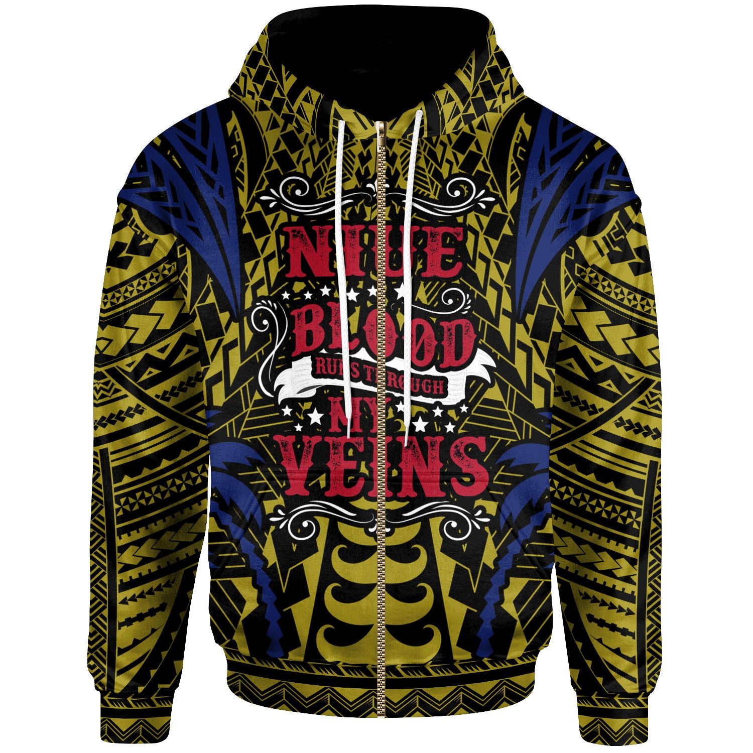 Niue Zip up Hoodie Blood Runs Through My Veins Style Flag Unisex Yellow - Polynesian Pride