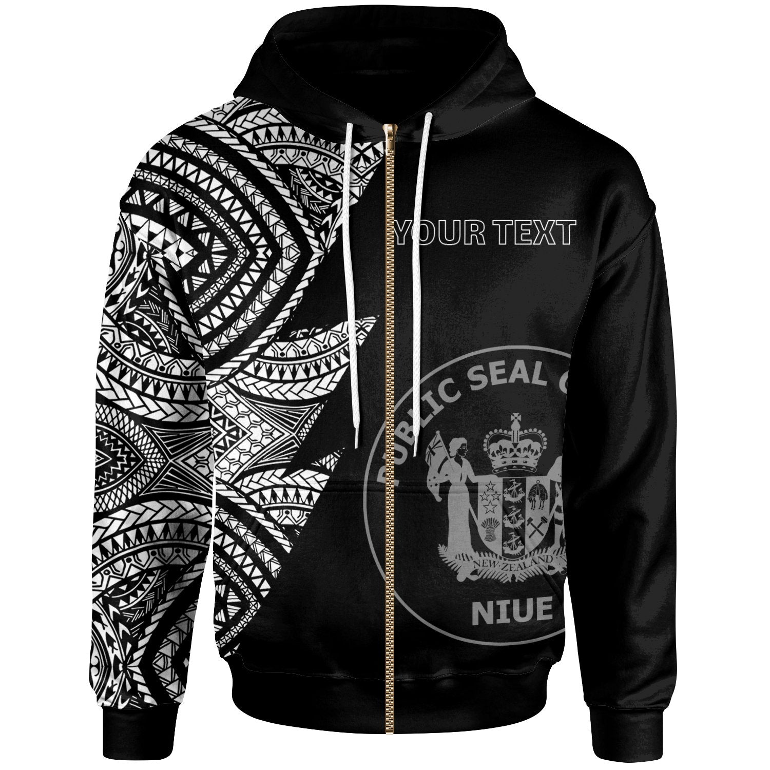 Niue Custom Personalized Zip up Hoodie Flash Style White Unisex White - Polynesian Pride