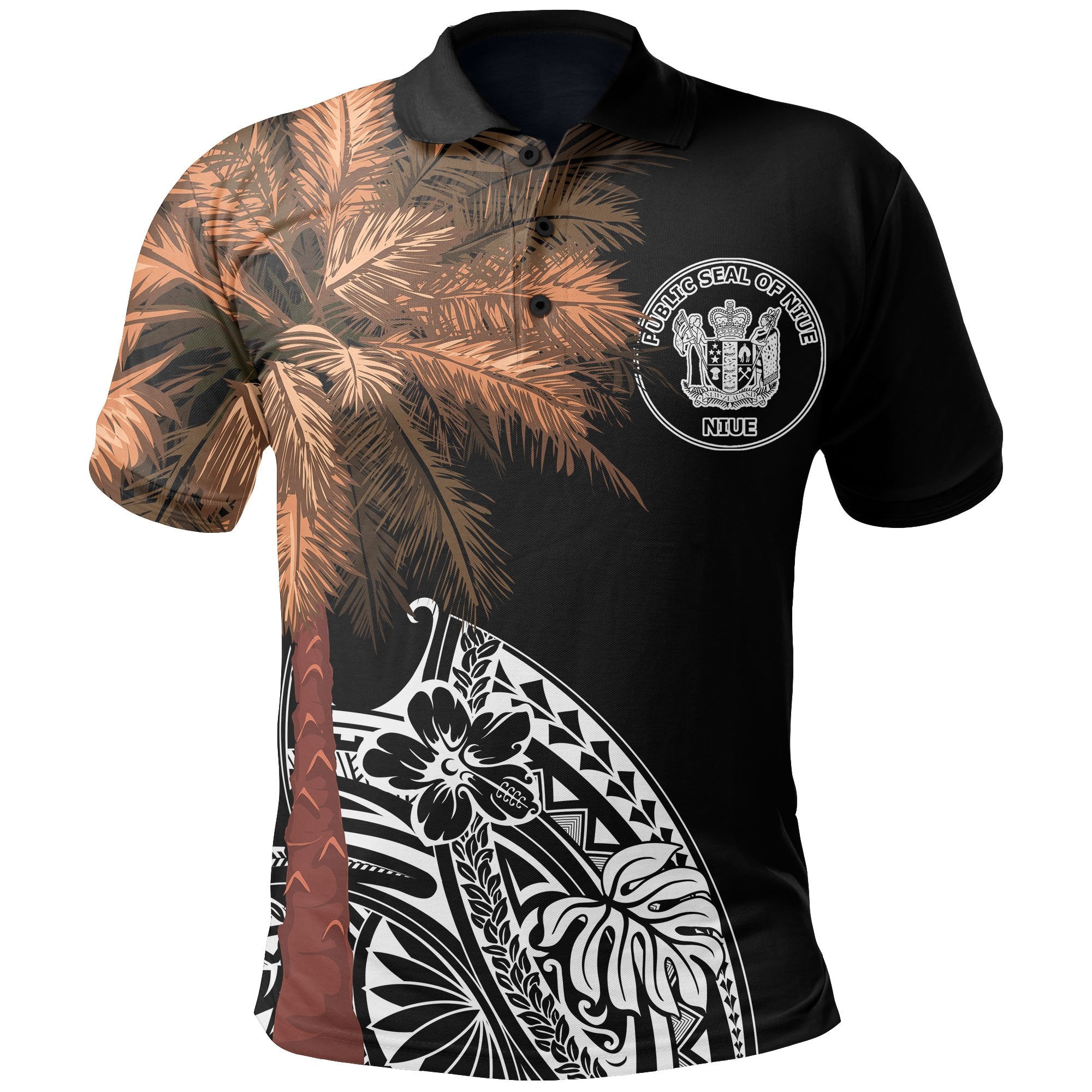 Niue Polo Shirt Polynesian Palm Tree Black Unisex Black - Polynesian Pride