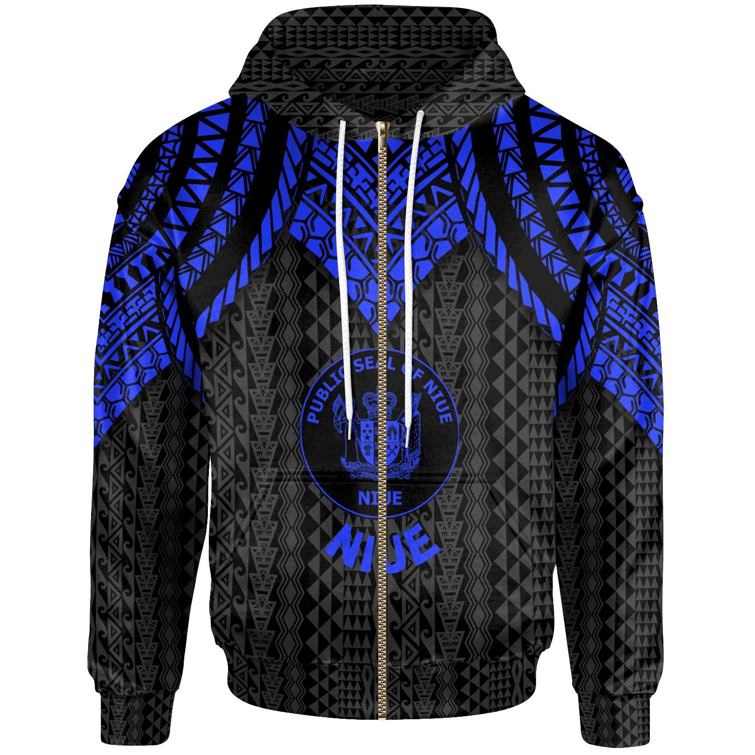 Niue Zip up Hoodie Polynesian Armor Style Blue Unisex Blue - Polynesian Pride