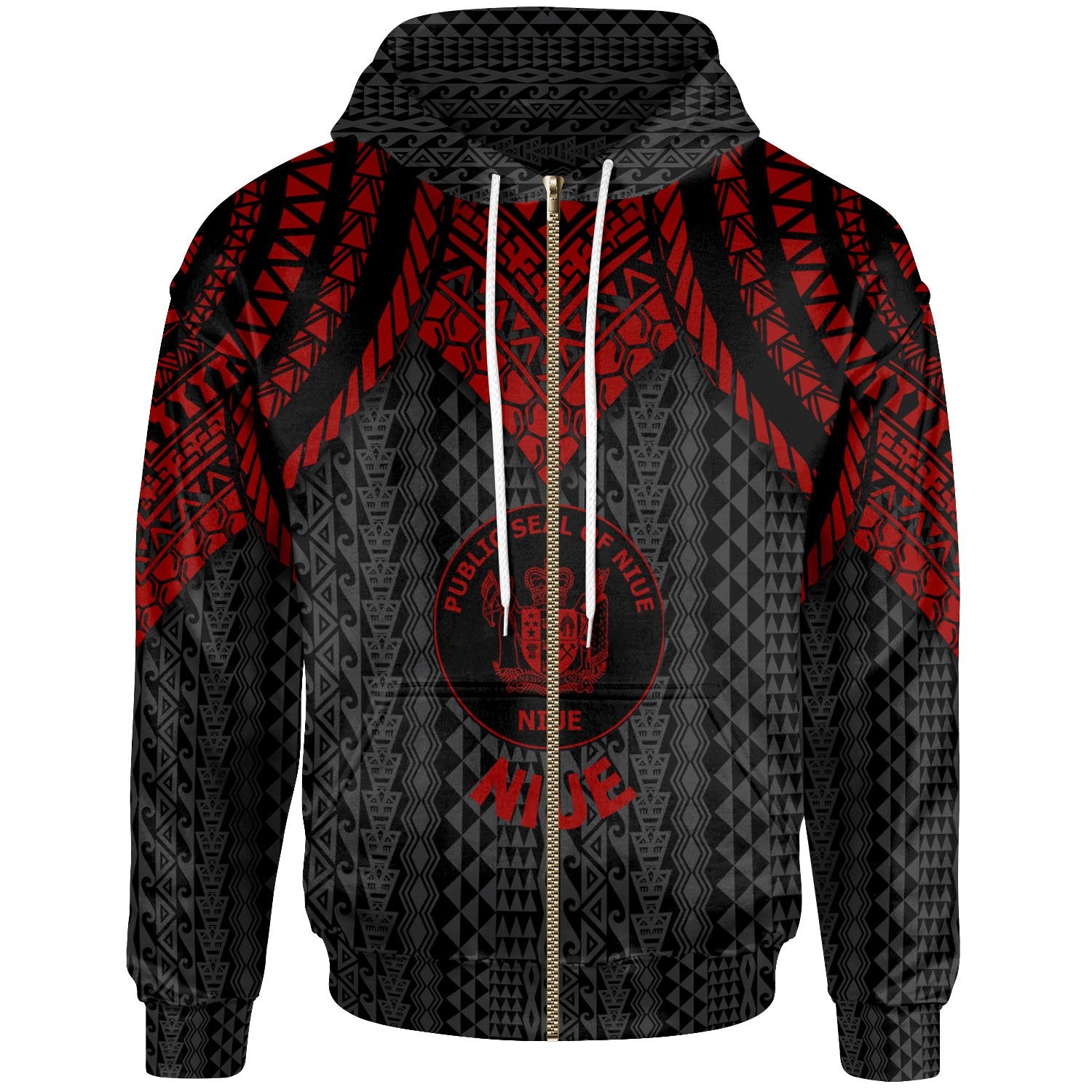 Niue Zip up Hoodie Polynesian Armor Style Red Unisex Red - Polynesian Pride