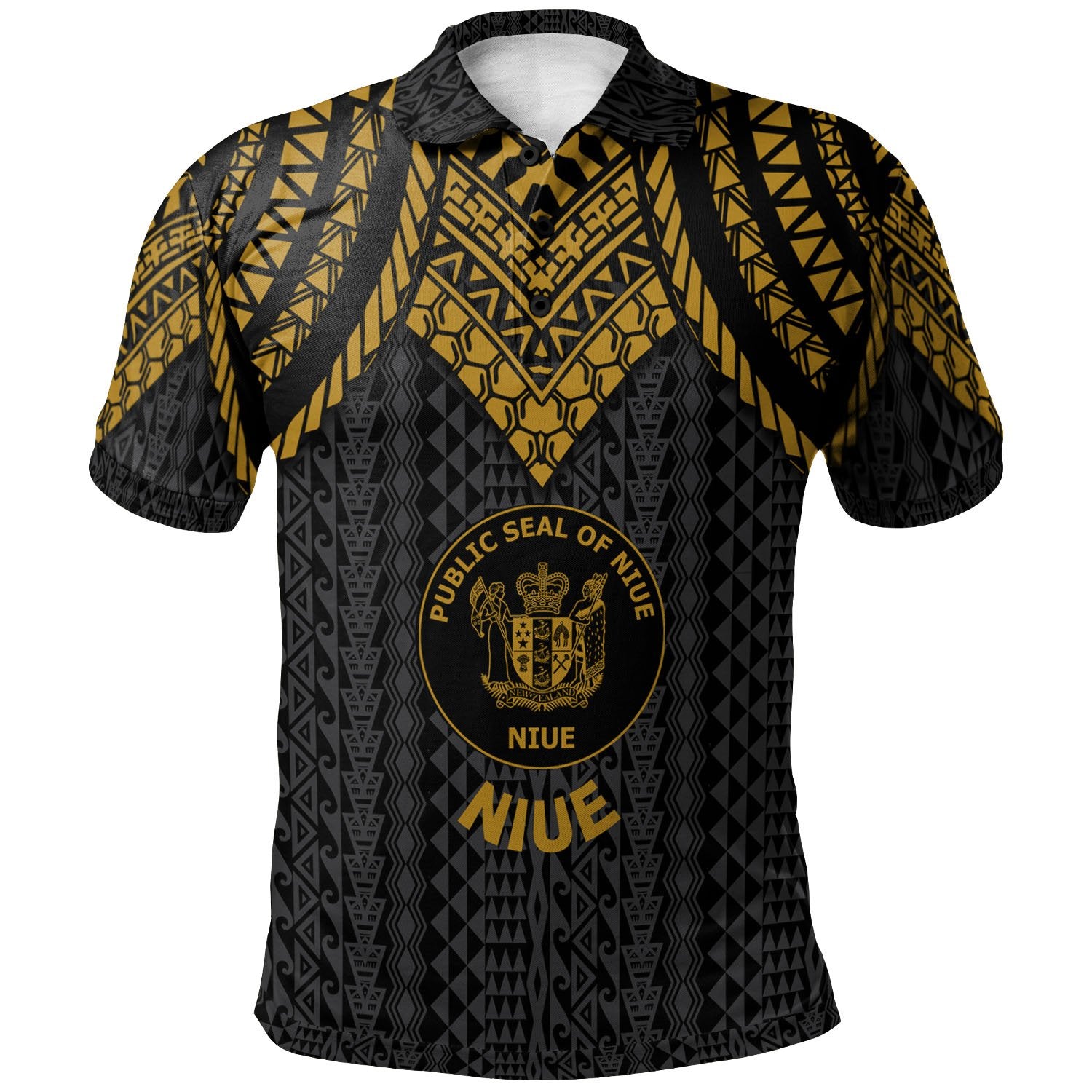 Niue Polo Shirt Polynesian Armor Style Gold Unisex Gold - Polynesian Pride