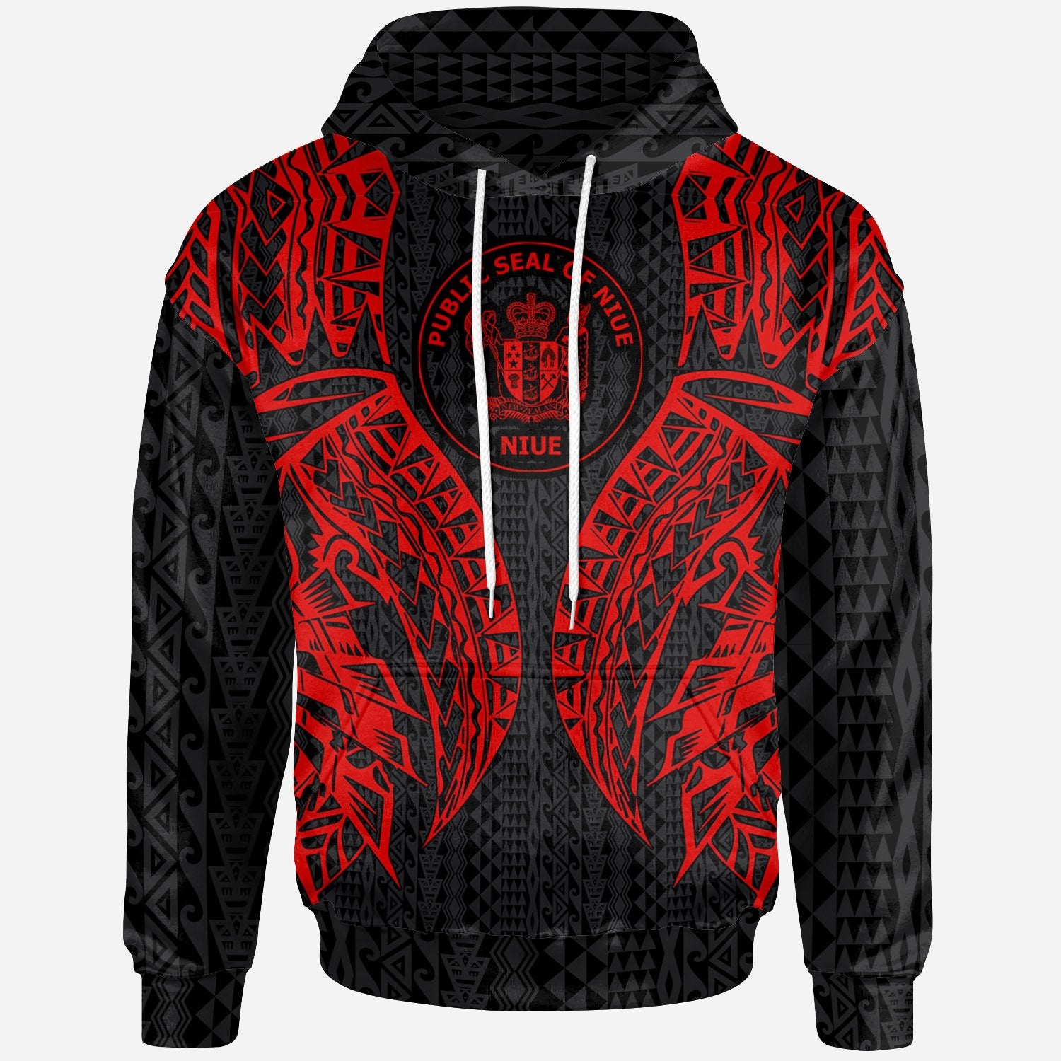 Niue Hoodie Polynesian Lion Head Red Style Unisex Red - Polynesian Pride