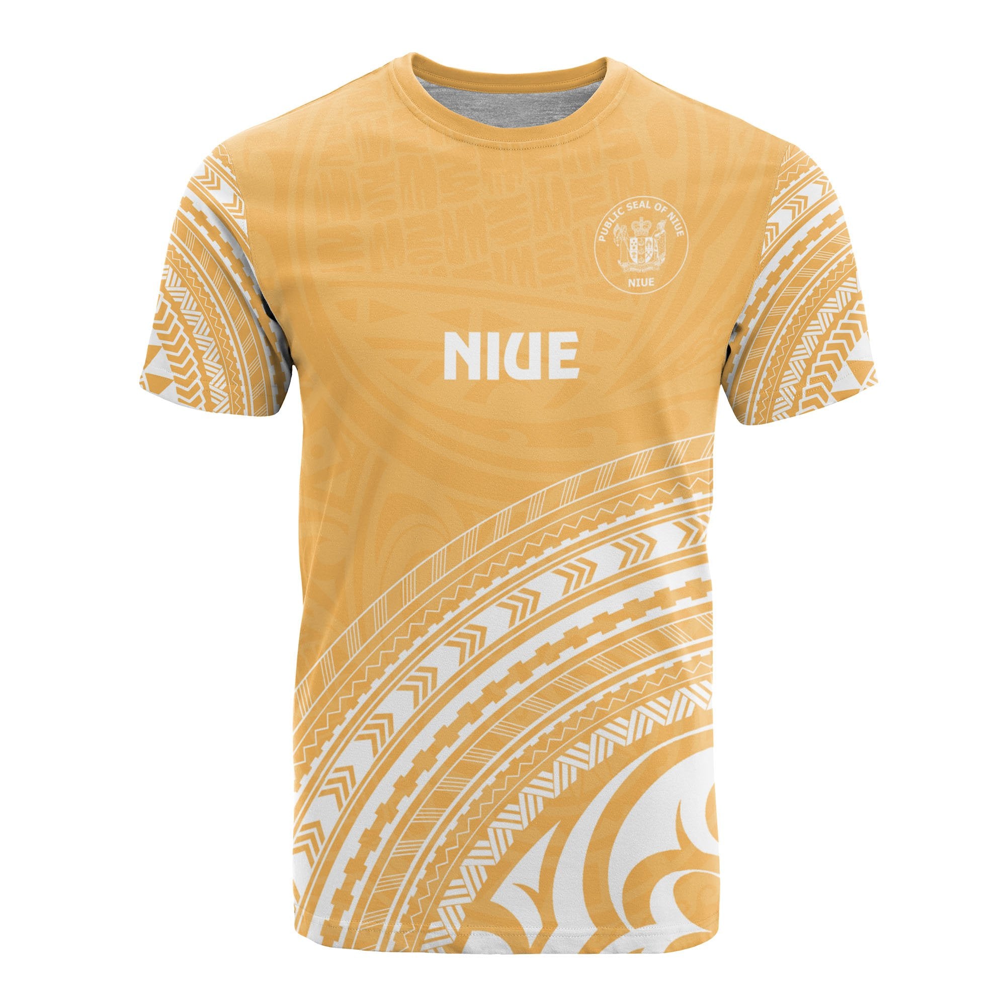 Niue All Over T Shirt Niue Seal Polynesian Tribal Gold Version Unisex Yellow - Polynesian Pride