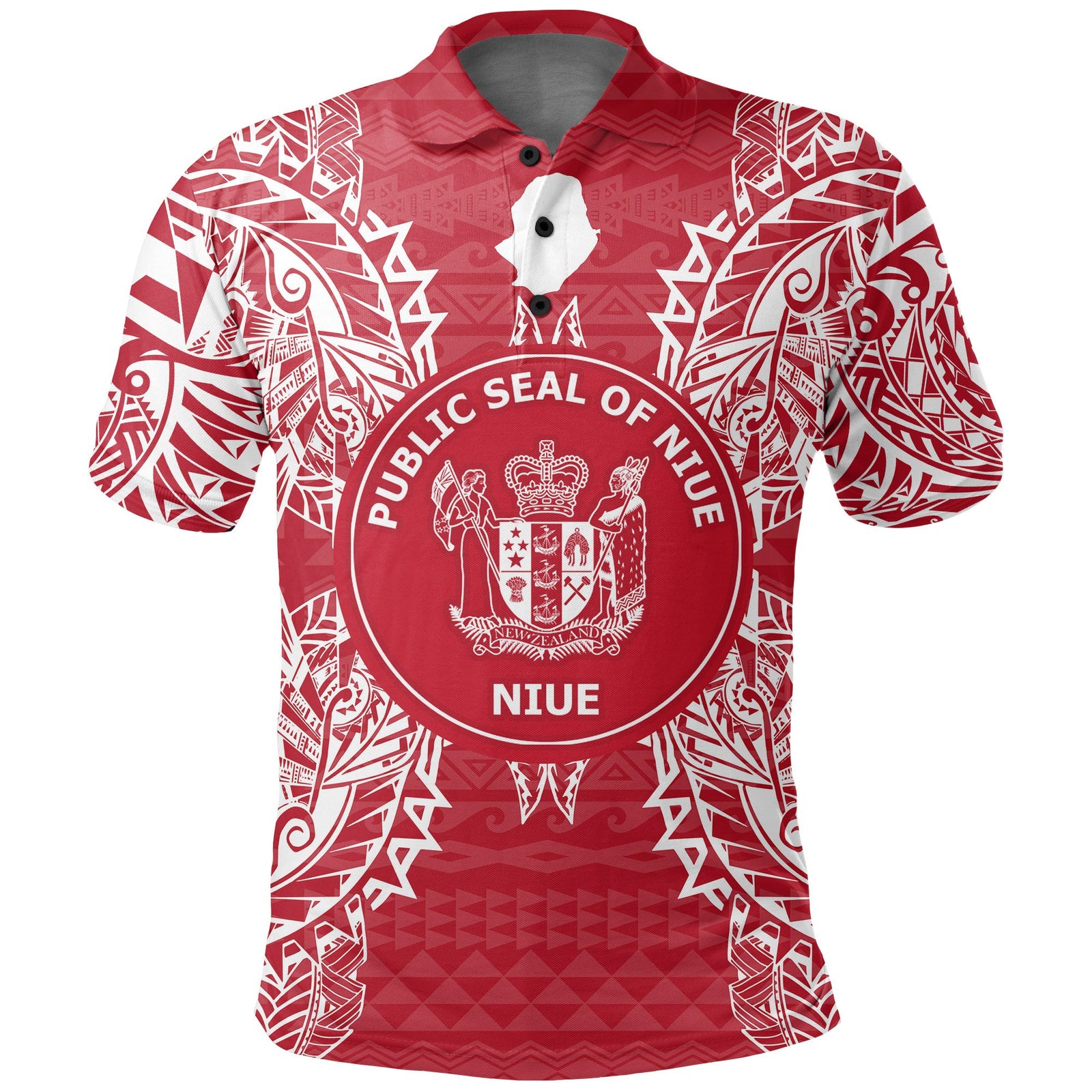 Niue Polo Shirt Seal Map Polynesian Tattoo Red White Unisex Red - Polynesian Pride