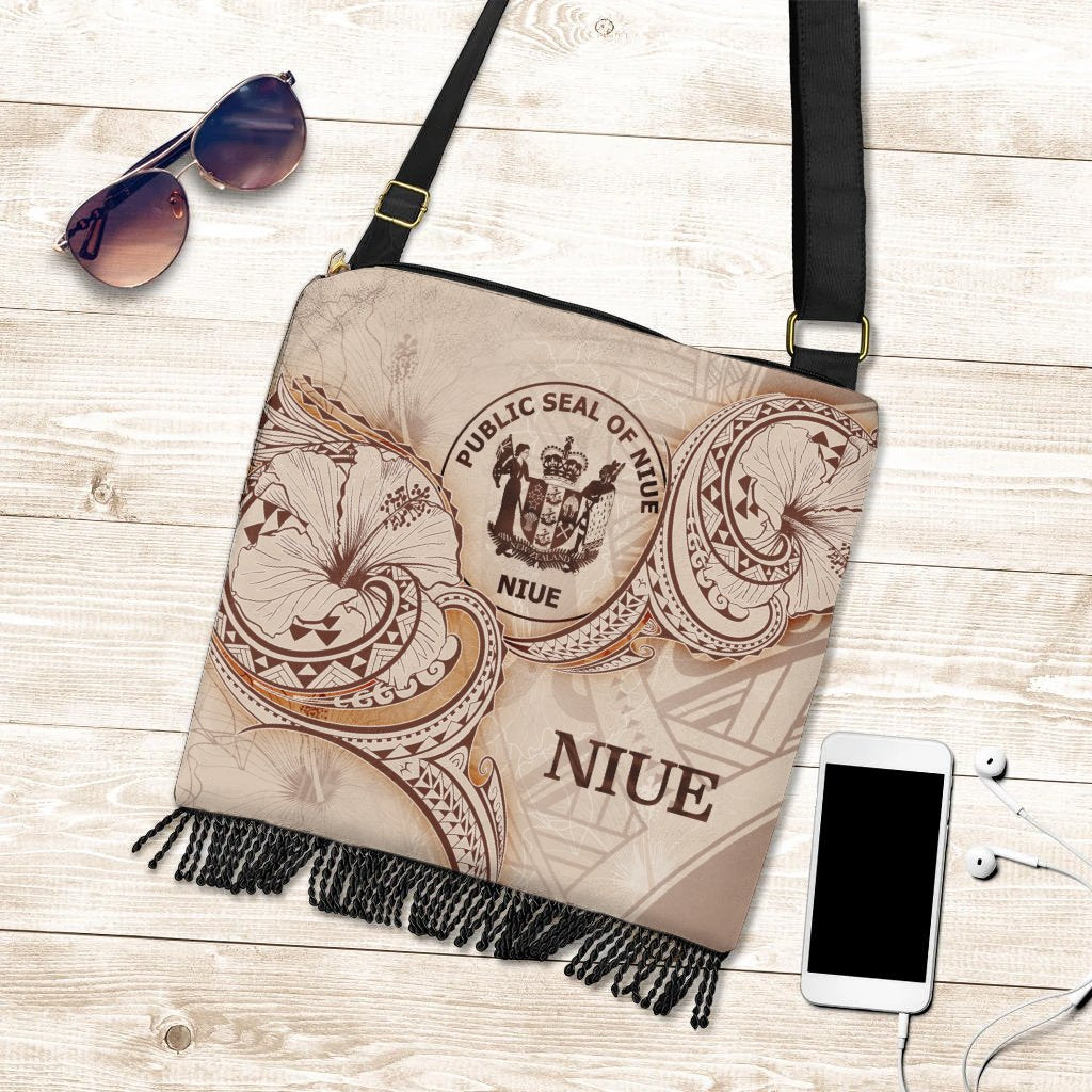 Niue Boho Handbag - Hibiscus Flowers Vintage Style One Size Boho Handbag Nude - Polynesian Pride