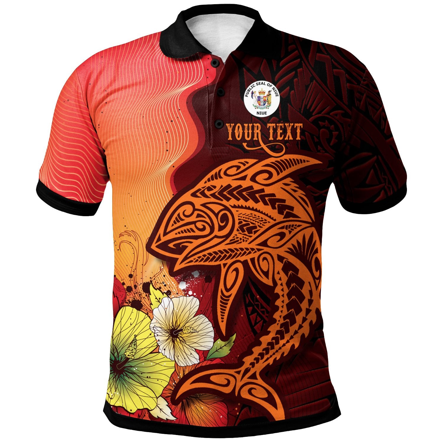 Niue Custom Polo Shirt Tribal Tuna Fish Unisex Orange - Polynesian Pride