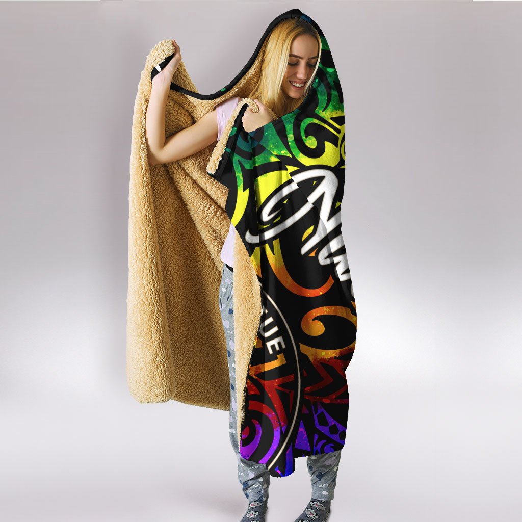 Niue Hooded Blanket - Rainbow Polynesian Pattern - Polynesian Pride