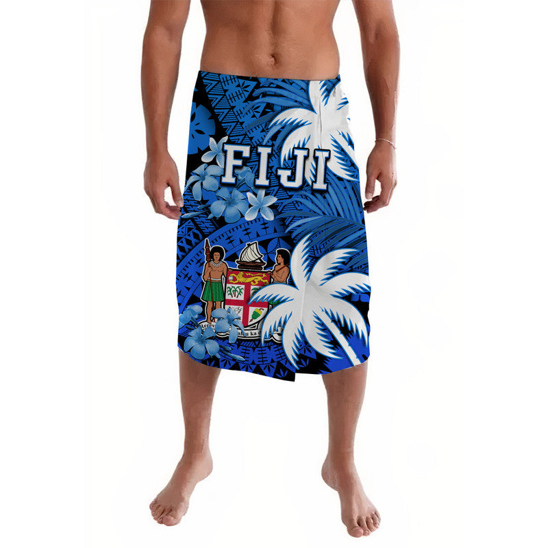 Fiji Lavalava Coat Of Arms Masi Tapa Mixed Palm Tree No2 Blue Version LT9 Blue - Polynesian Pride