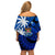 Fiji Coat Of Arms Women Off Shoulder Short Dress Masi Tapa Mixed Palm Tree No2 Blue Version LT9 - Polynesian Pride