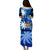 Fiji Coat Of Arms Puletasi Dress Masi Tapa Mixed Palm Tree No2 Blue Version LT9 - Polynesian Pride