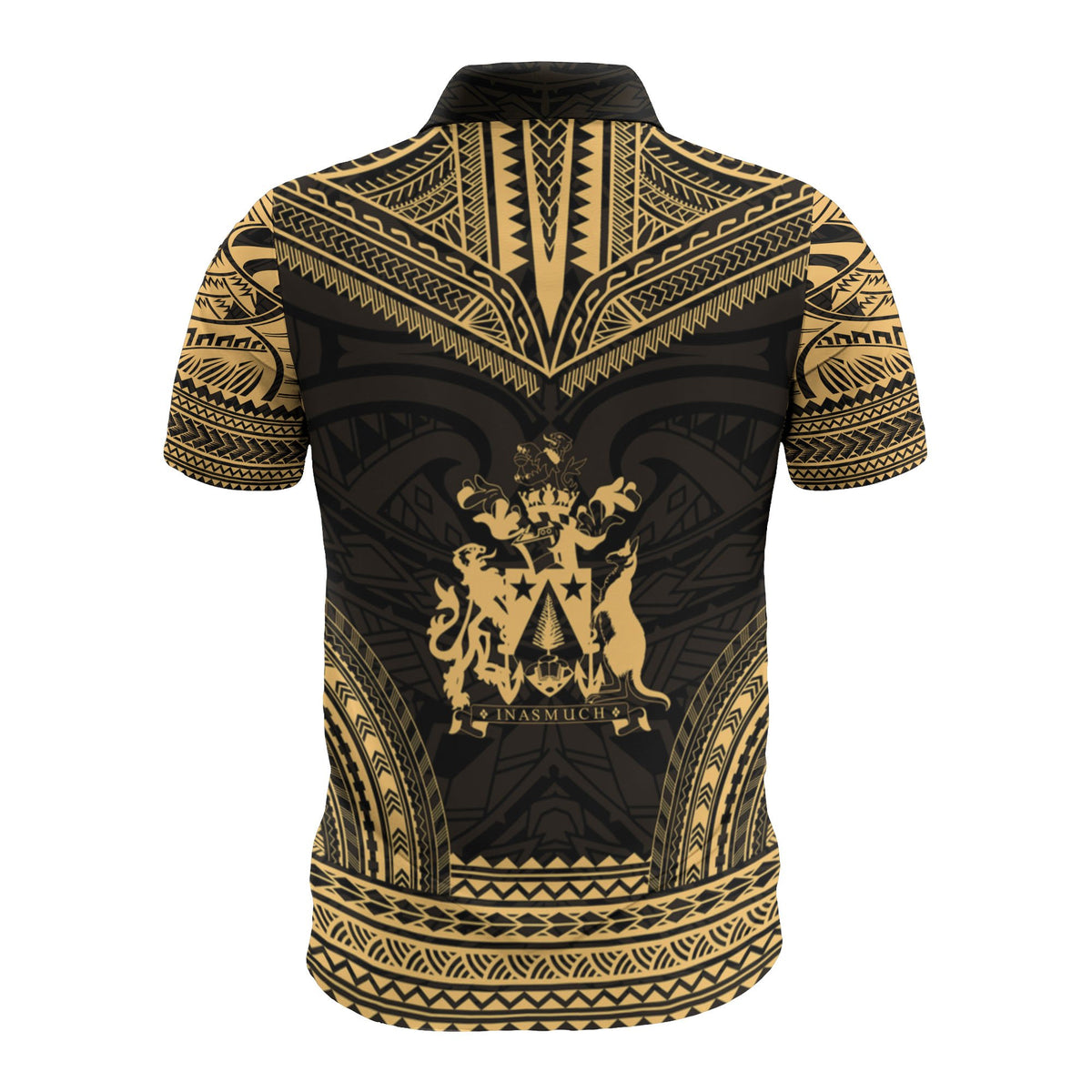 Norfolk Island Custom Polo Shirt Coat Of Arms Polynesian Chief Tattoo Gold Version - Polynesian Pride