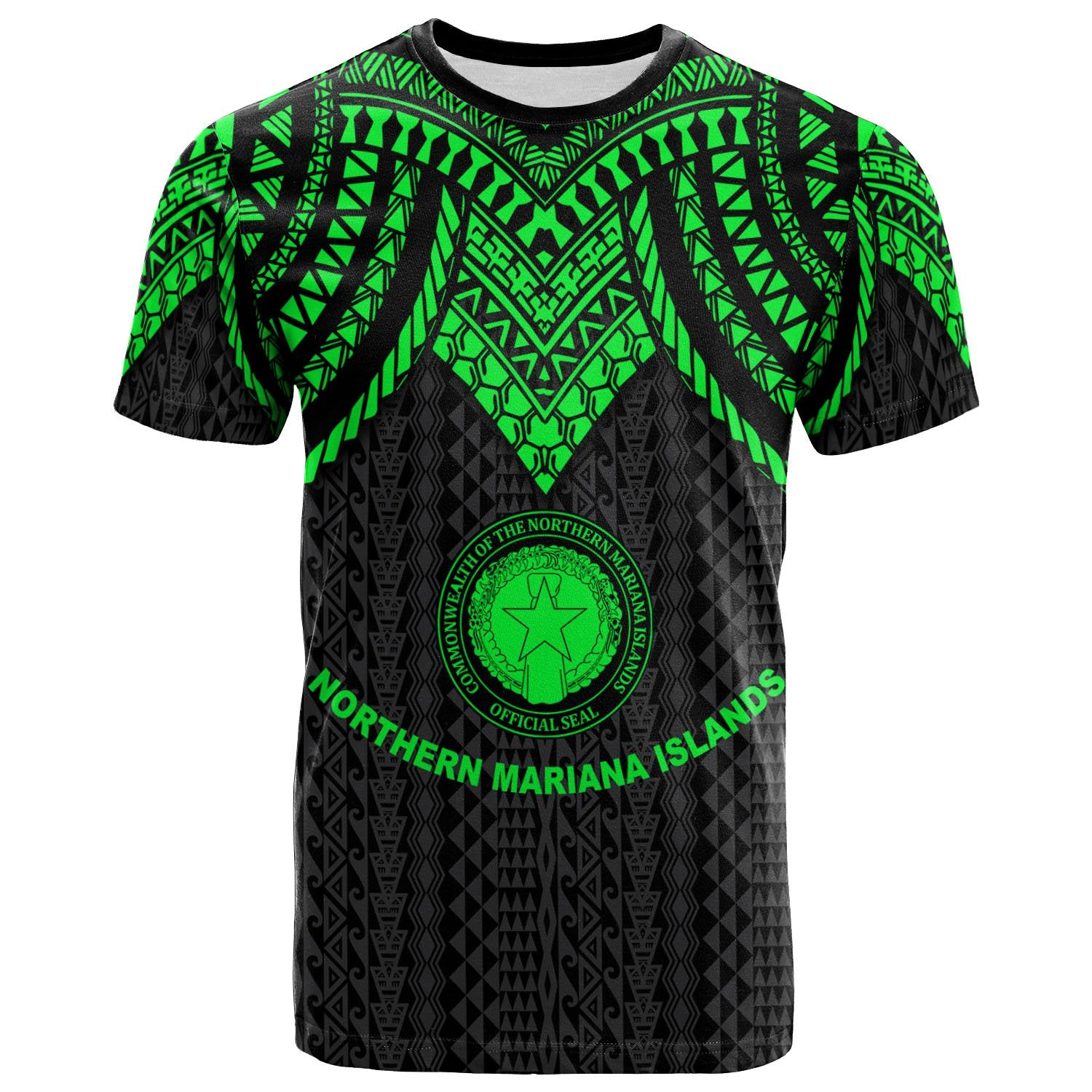 Northern Mariana Islands T Shirt Polynesian Armor Style Green Unisex Art - Polynesian Pride