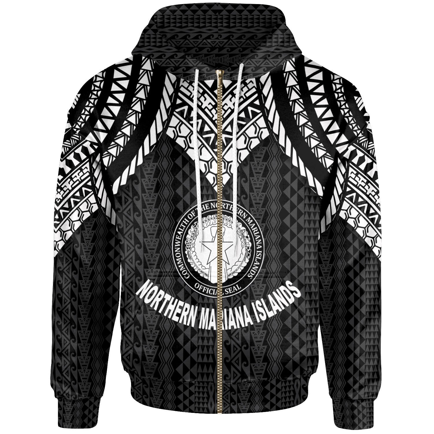 Northern Mariana Islands Zip up Hoodie Polynesian Armor Style Black Unisex Black - Polynesian Pride