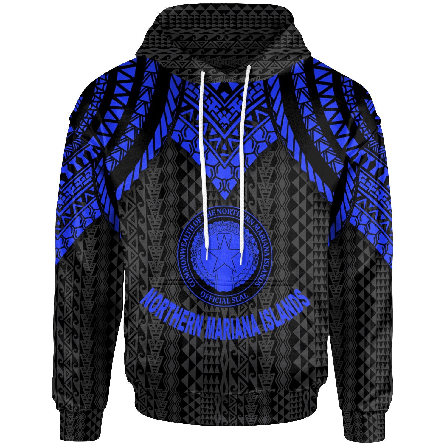 Northern Mariana Islands Hoodie Polynesian Armor Style Blue Unisex Blue - Polynesian Pride