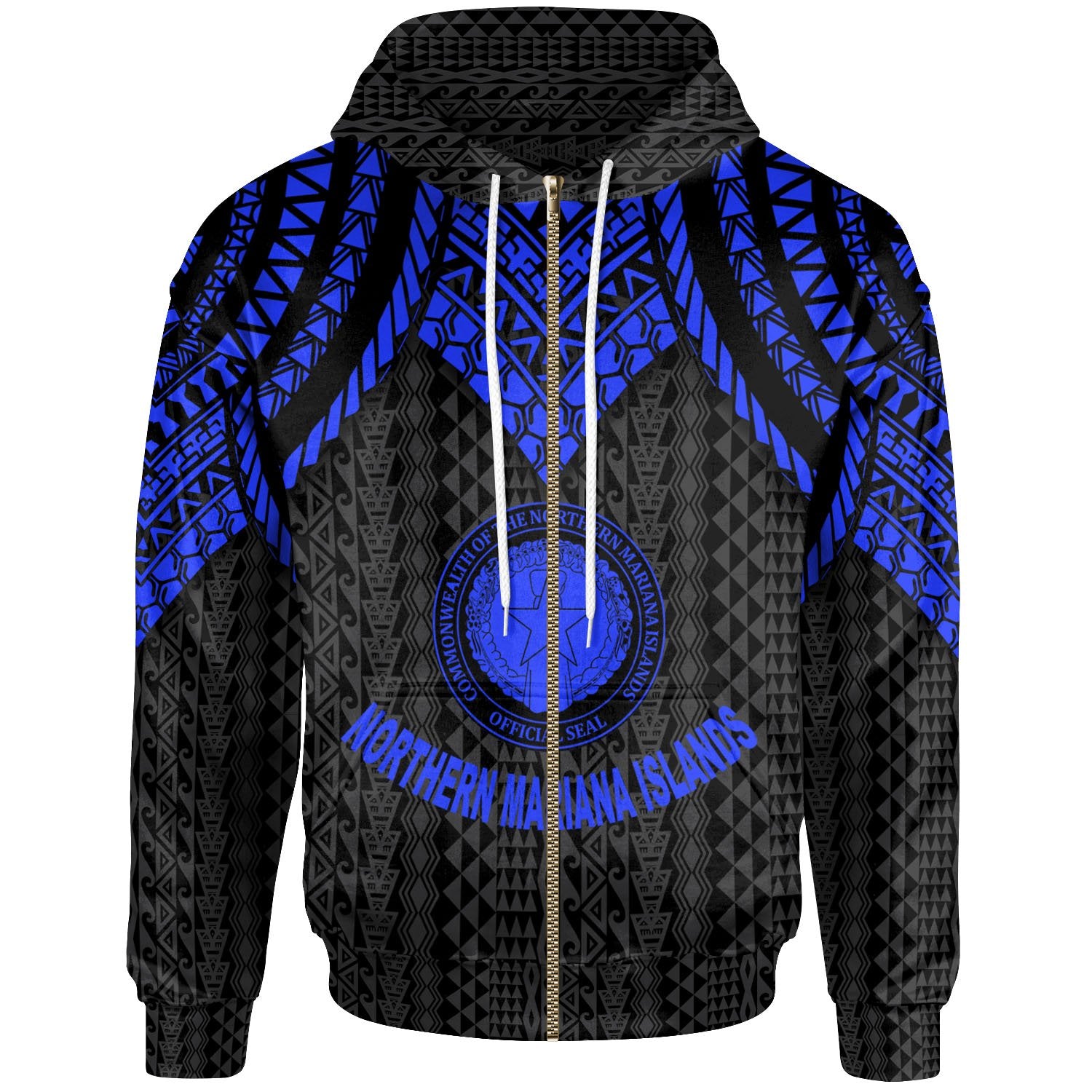 Northern Mariana Islands Zip up Hoodie Polynesian Armor Style Blue Unisex Blue - Polynesian Pride