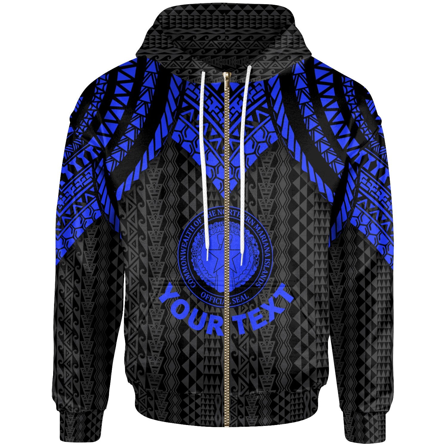 Northern Mariana Islands Custom Zip up Hoodie Polynesian Armor Style Blue Unisex Blue - Polynesian Pride