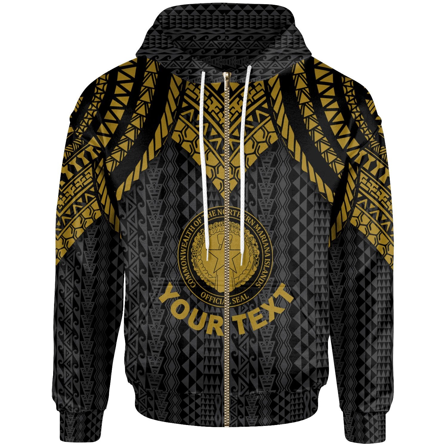 Northern Mariana Islands Custom Zip up Hoodie Polynesian Armor Style Gold Unisex Gold - Polynesian Pride