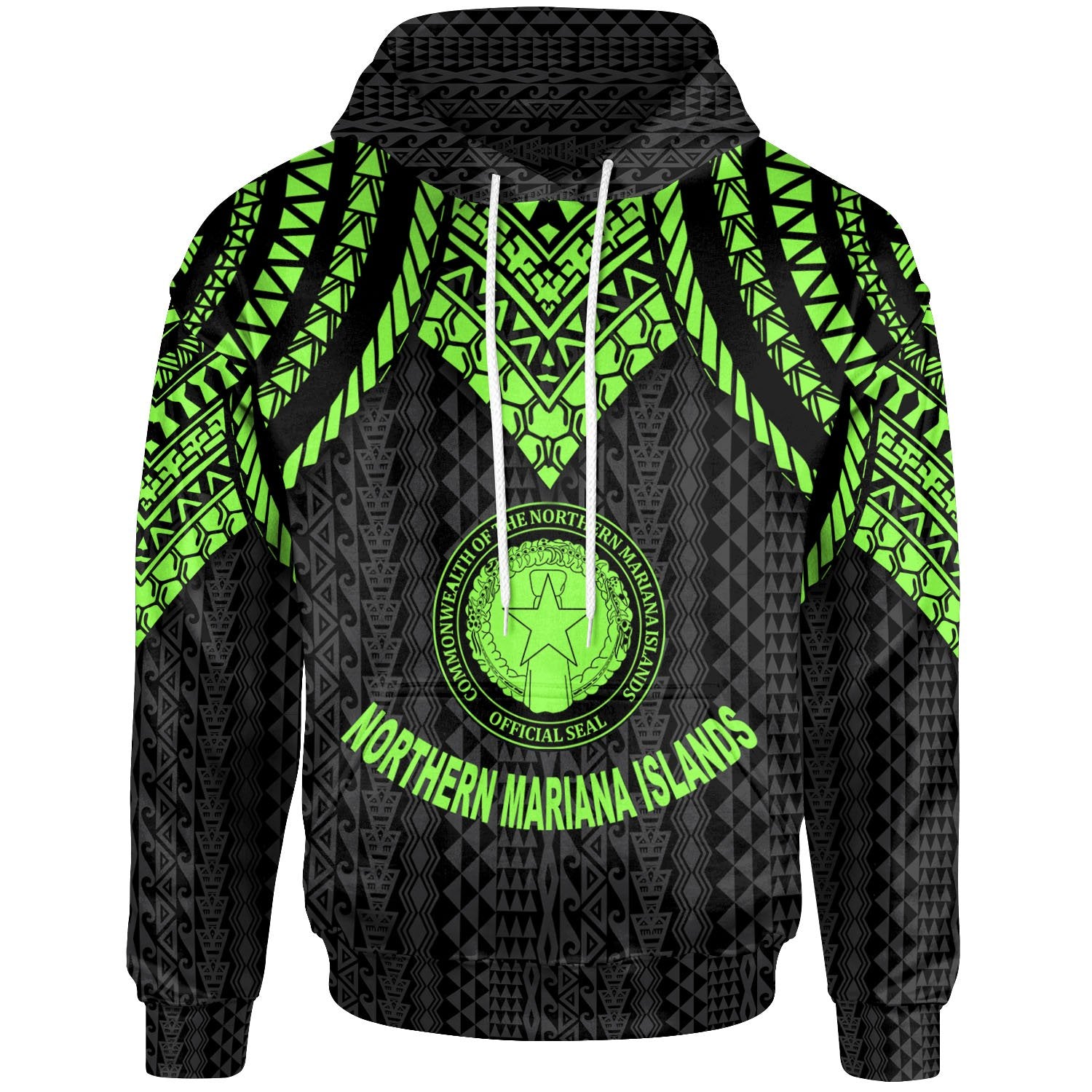 Northern Mariana Islands Hoodie Polynesian Armor Style Green Unisex Green - Polynesian Pride