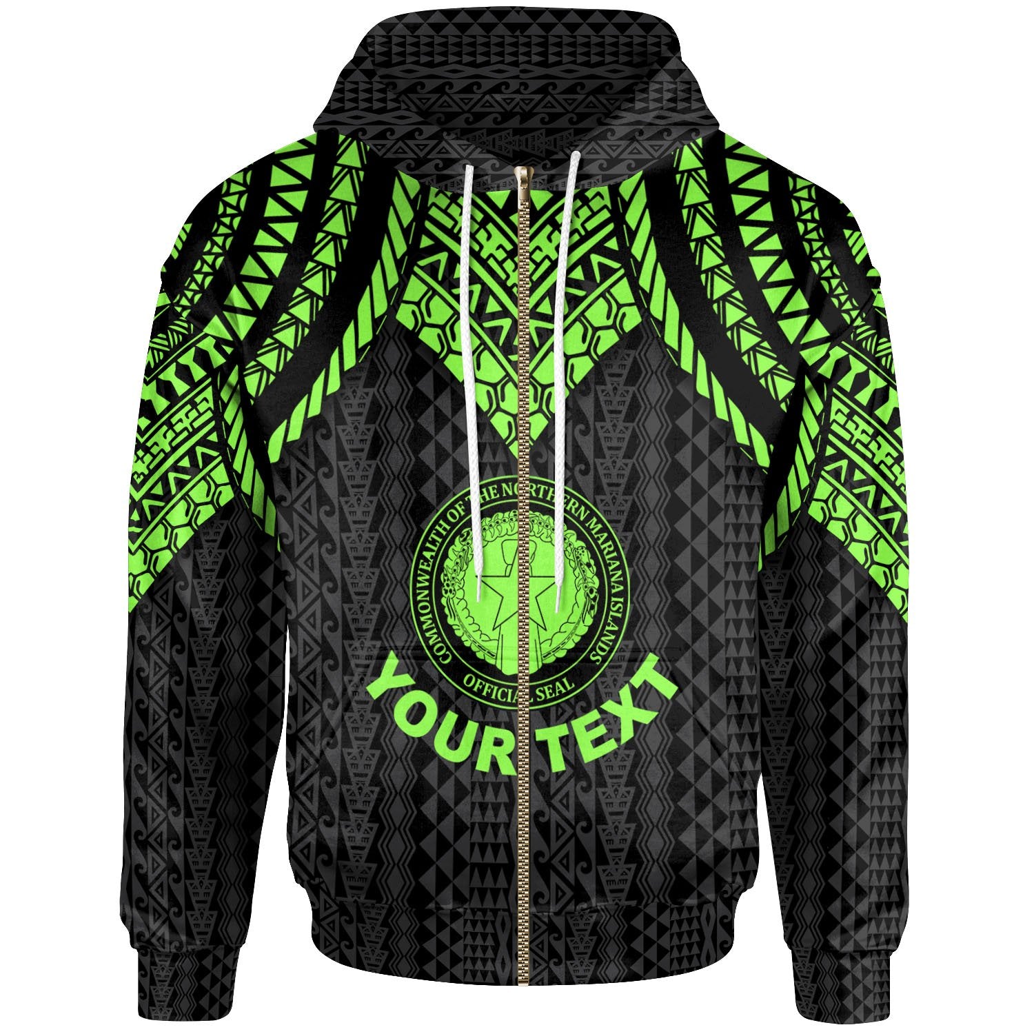 Northern Mariana Islands Custom Zip up Hoodie Polynesian Armor Style Green Unisex Green - Polynesian Pride