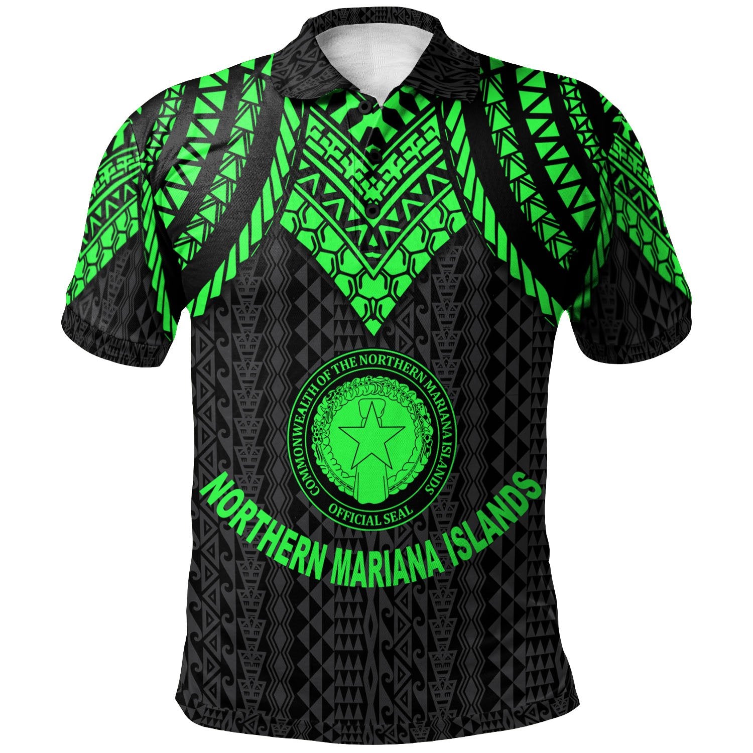 Northern Mariana Islands Polo Shirt Polynesian Armor Style Green Unisex Green - Polynesian Pride