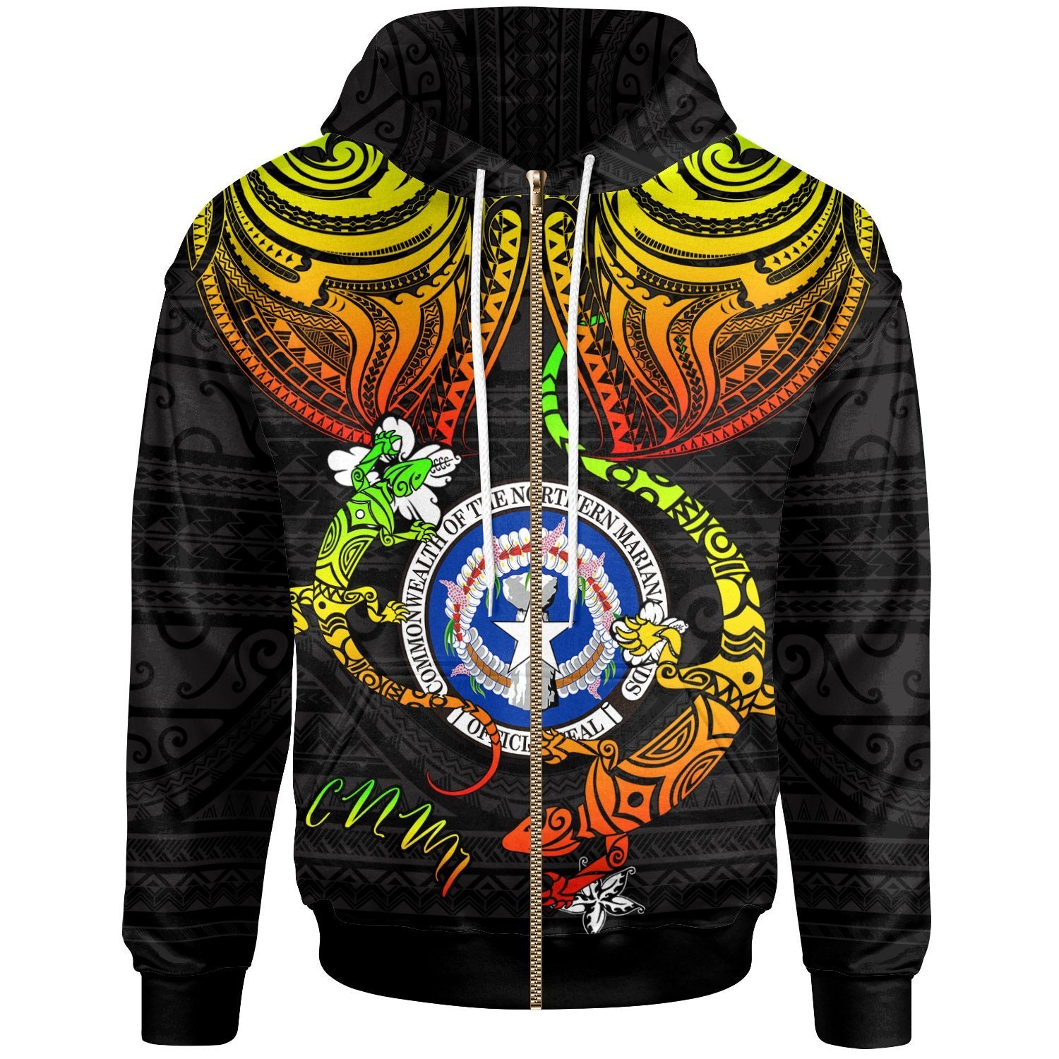 Northern Mariana Islands Zip up Hoodie Lizard Good Chest Unisex Reggae - Polynesian Pride