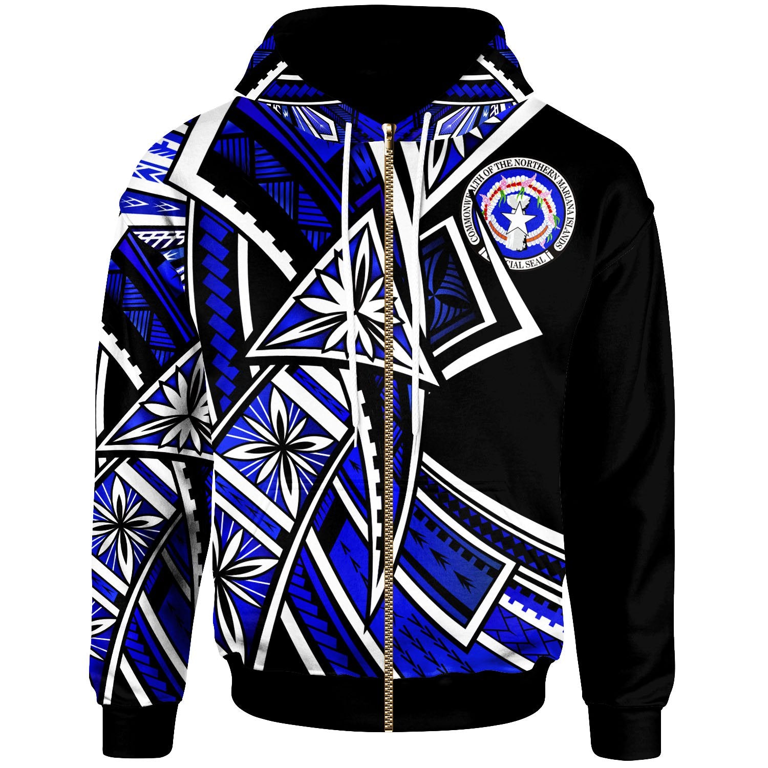 Northern Mariana Islands Zip up Hoodie Tribal Flower Special Pattern Blue Color Unisex Blue - Polynesian Pride