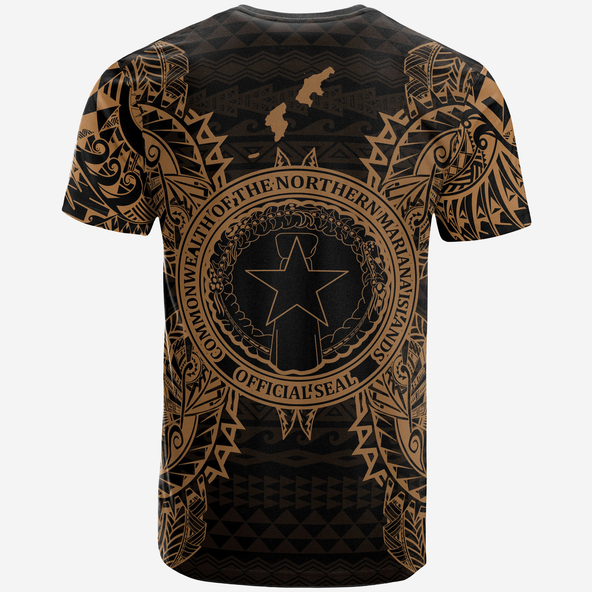 Northern Mariana Islands All T Shirt Northern Mariana Islands Seal Map Polynesian Tattoo Gold - Polynesian Pride