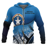 Northern Mariana Island Coat of Arms Zip up Hoodie Polynesian Pattern Unisex Blue - Polynesian Pride