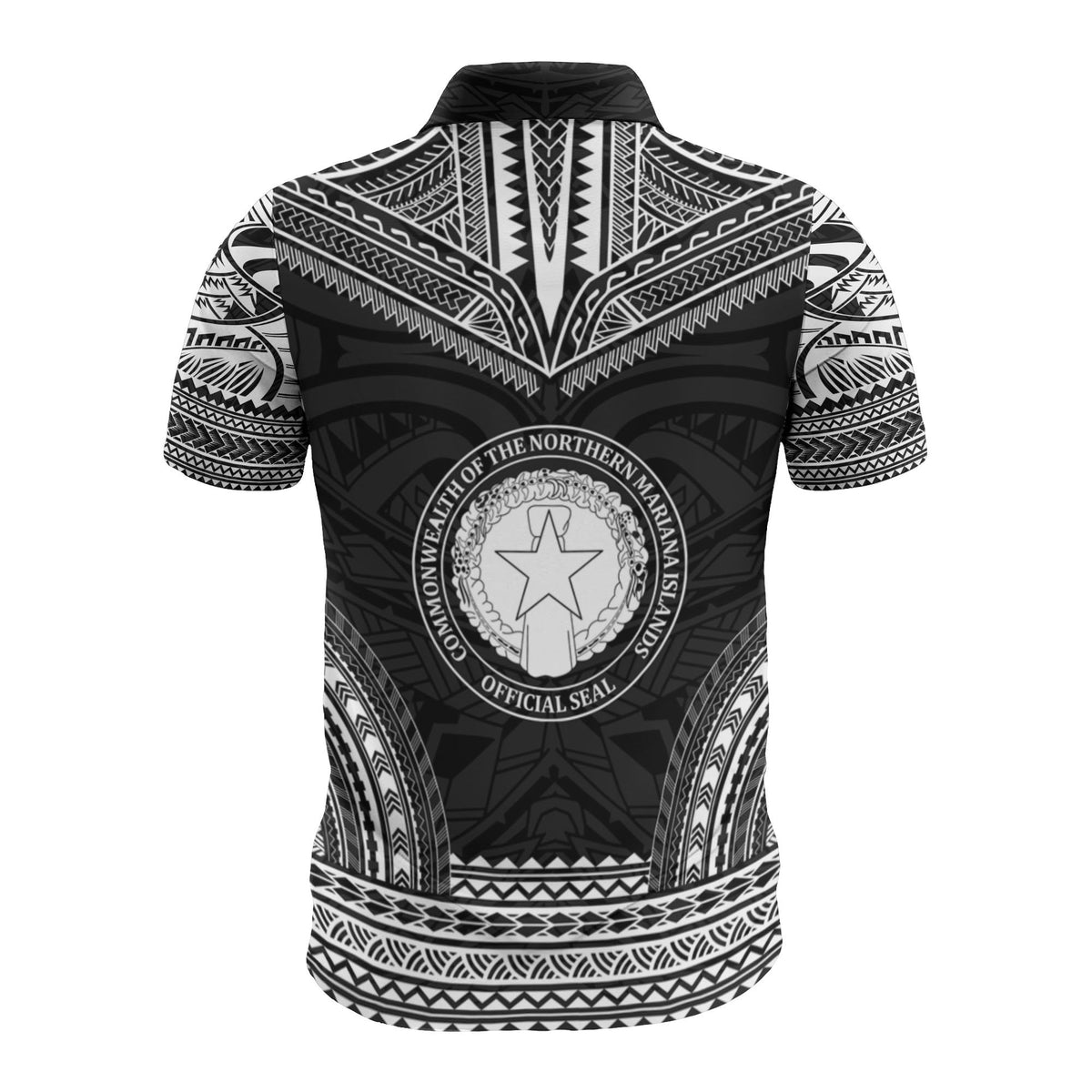 Northern Mariana Island Custom Polo Shirt Northern Mariana Island Seal Polynesian Chief Tattoo Black Version - Polynesian Pride