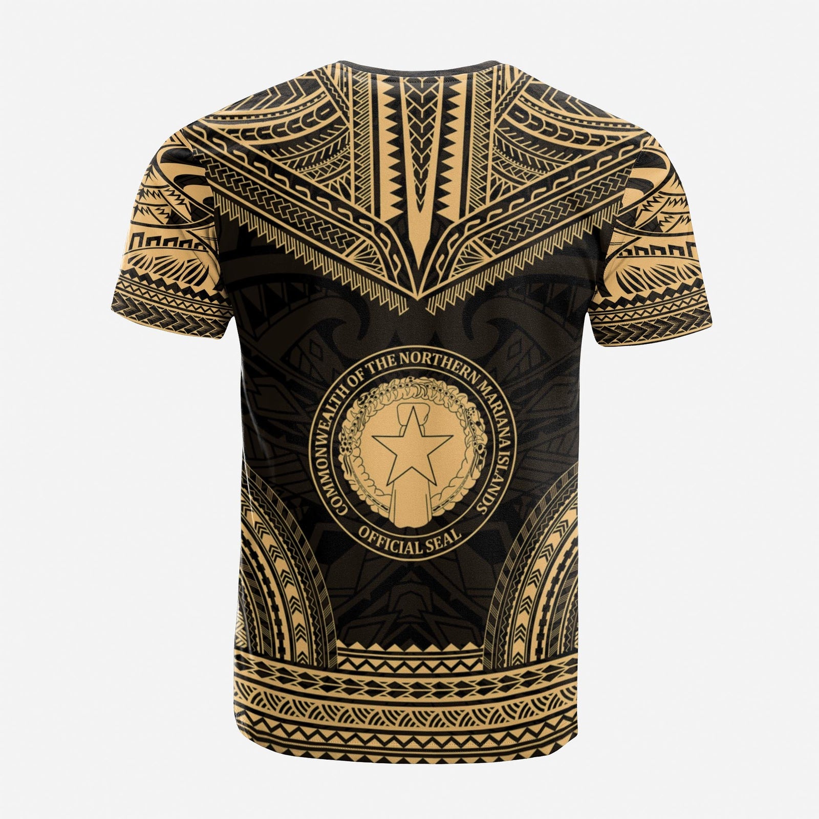 Northern Mariana Island Custom T Shirt Northern Mariana Island Seal Polynesian Chief Tattoo Gold Version Unisex Gold - Polynesian Pride