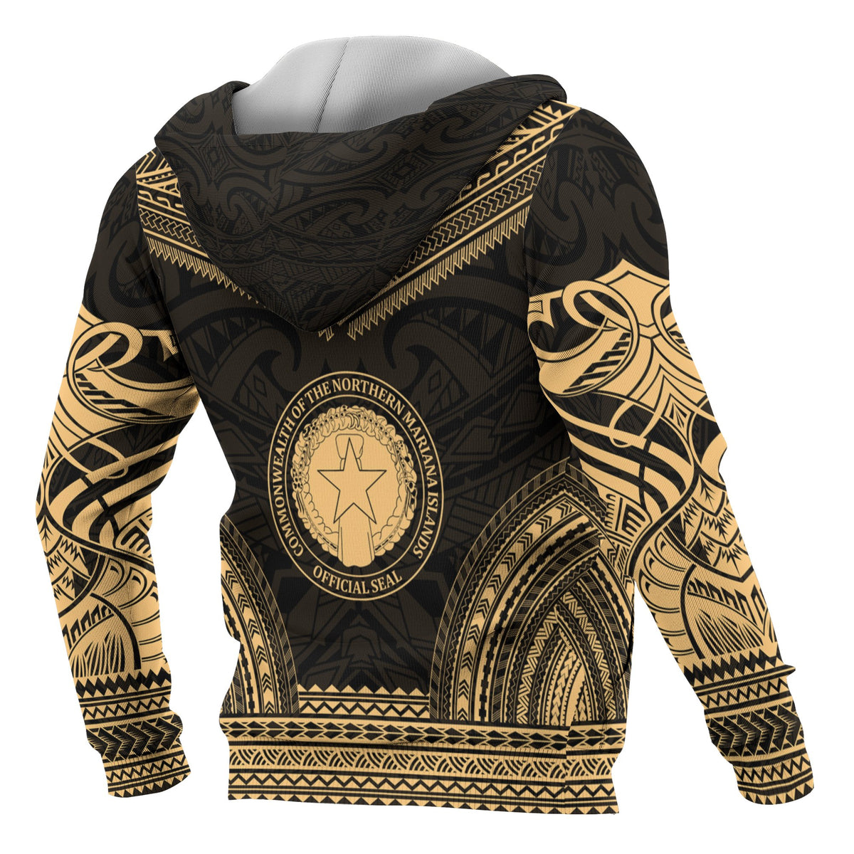 Northern Mariana Island Polynesian Chief Custom Zip up Hoodie Gold Version - Polynesian Pride
