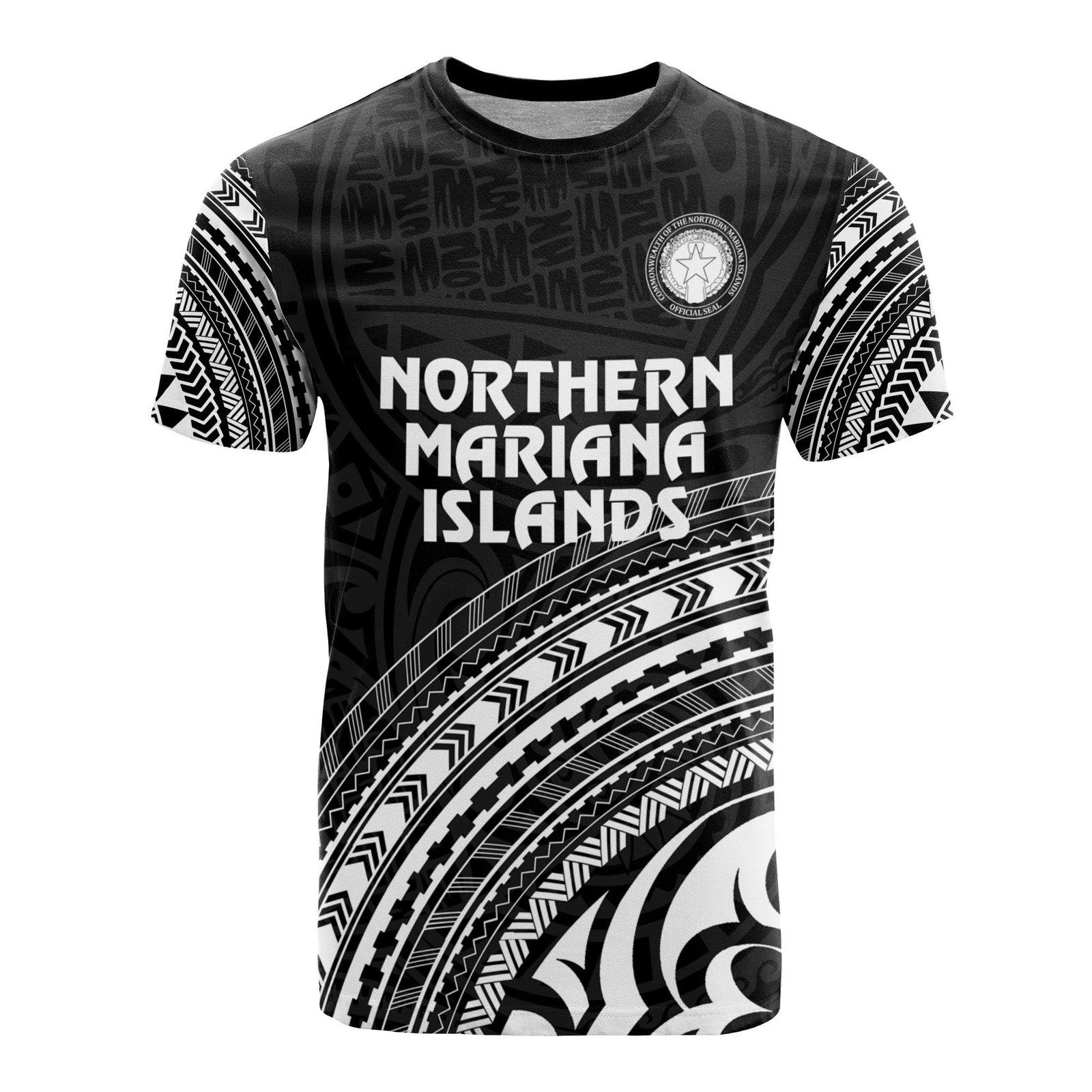 Northern Mariana Islands All Over T Shirt Northern Mariana Islands Flag Polynesian Tribal Black Version Unisex Black - Polynesian Pride