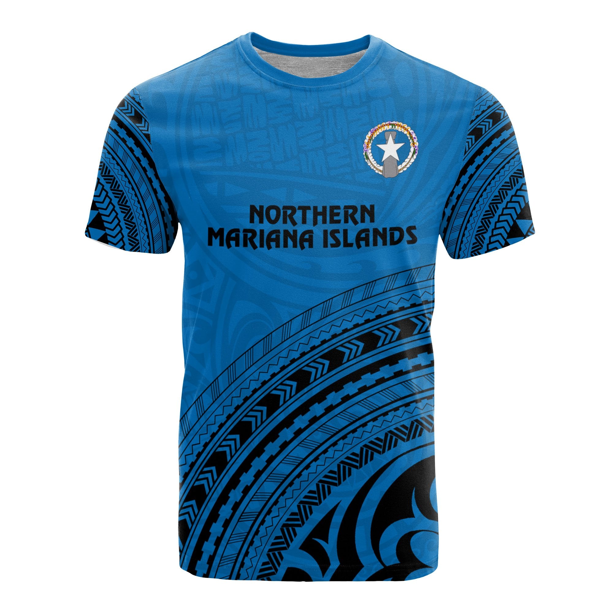 Northern Mariana Islands All Over T Shirt Northern Mariana Islands Flag Polynesian Tribal Blue Version Unisex Blue - Polynesian Pride
