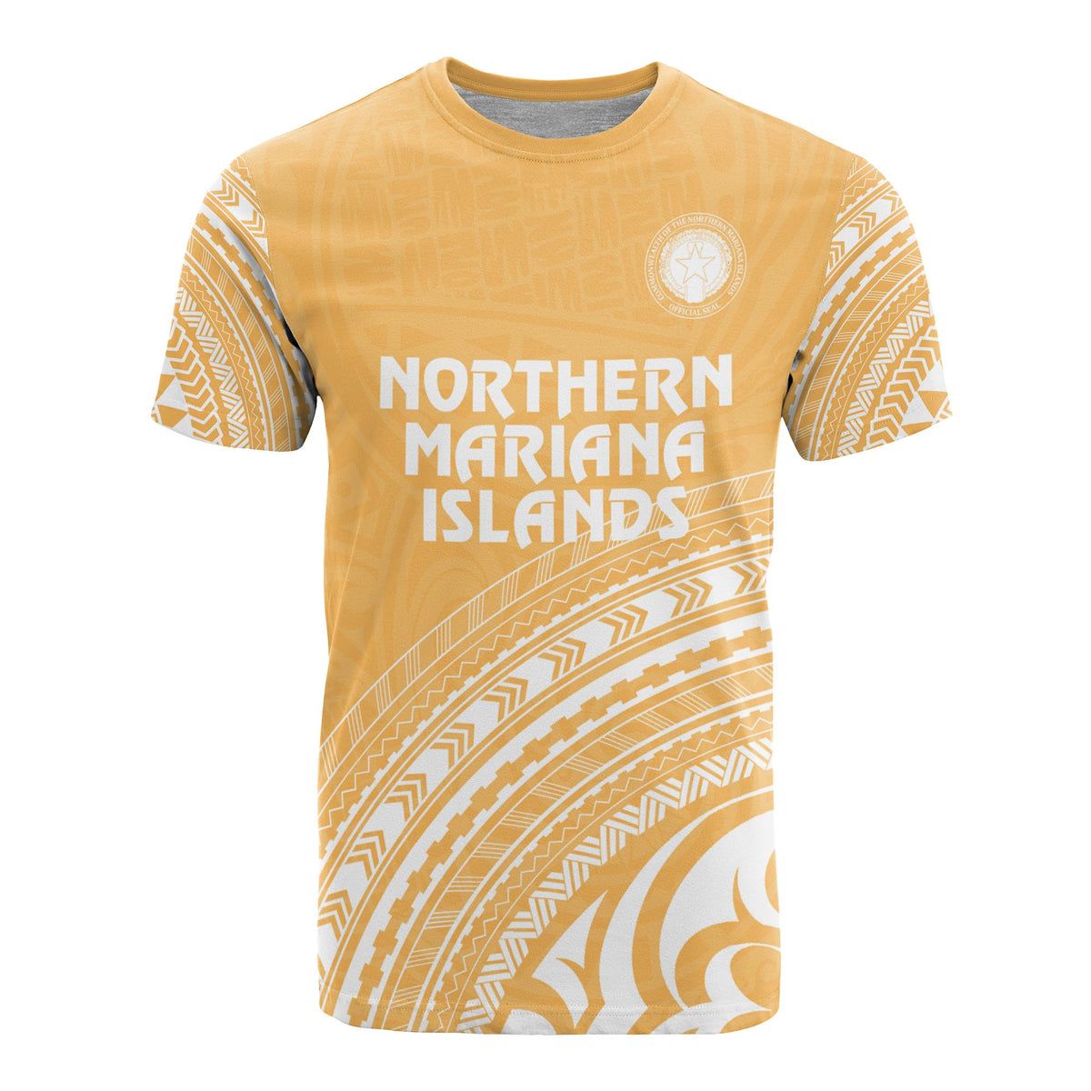 Northern Mariana Islands All Over T Shirt Northern Mariana Islands Flag Polynesian Tribal Gold Version Unisex Yellow - Polynesian Pride