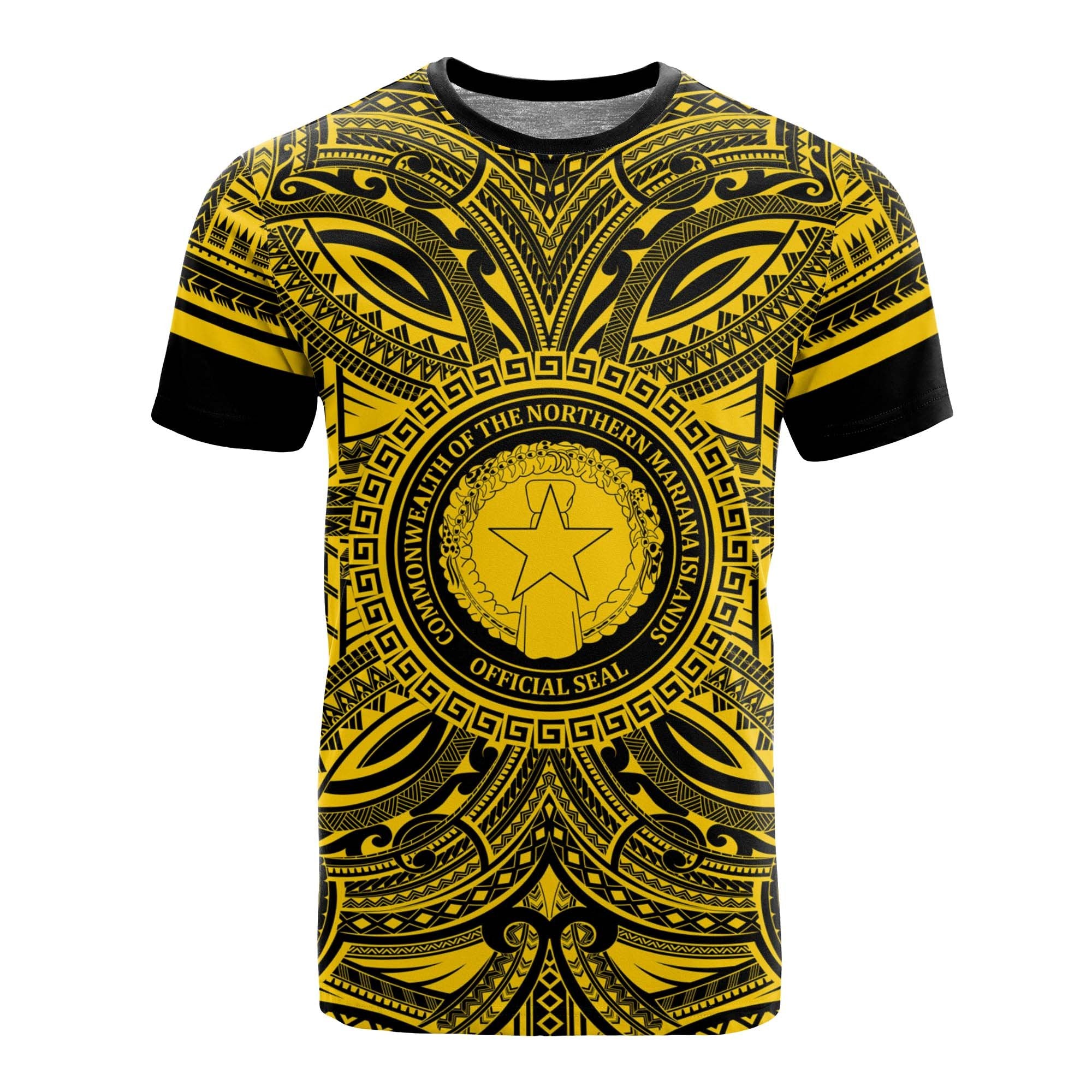 Northern Mariana Islands All T Shirt Northern Mariana Islands Coat Of Arms Polynesian Gold Black Unisex Gold - Polynesian Pride
