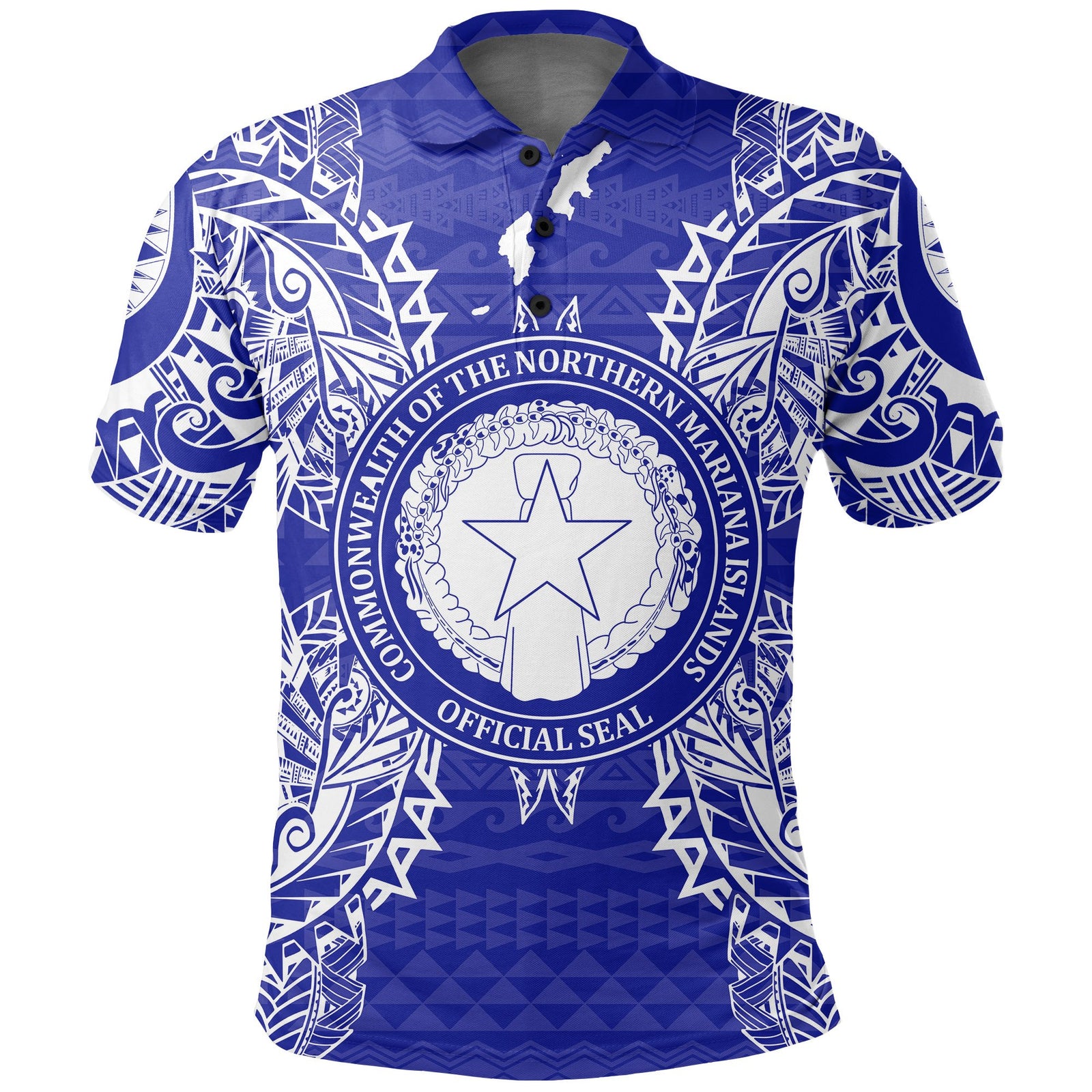 Northern Mariana Islands Polo Shirt Seal Map Polynesian Tattoo Blue Unisex Blue - Polynesian Pride