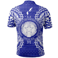 Northern Mariana Islands Polo Shirt Seal Map Polynesian Tattoo Blue - Polynesian Pride