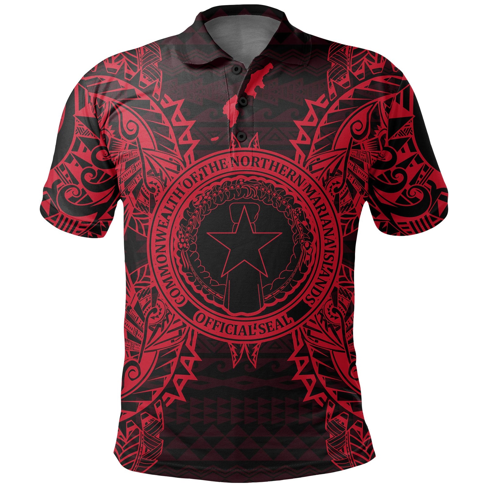 Northern Mariana Islands Polo Shirt Seal Map Polynesian Tattoo Red Unisex Red - Polynesian Pride