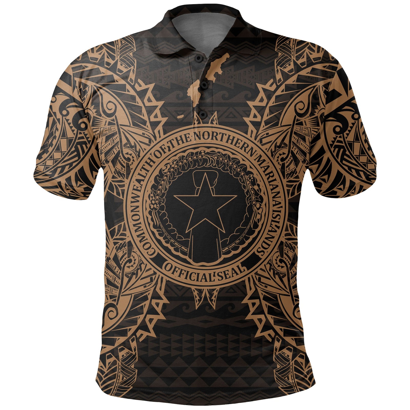 Northern Mariana Islands Polo Shirt Seal Map Polynesian Tattoo Gold Unisex Gold - Polynesian Pride