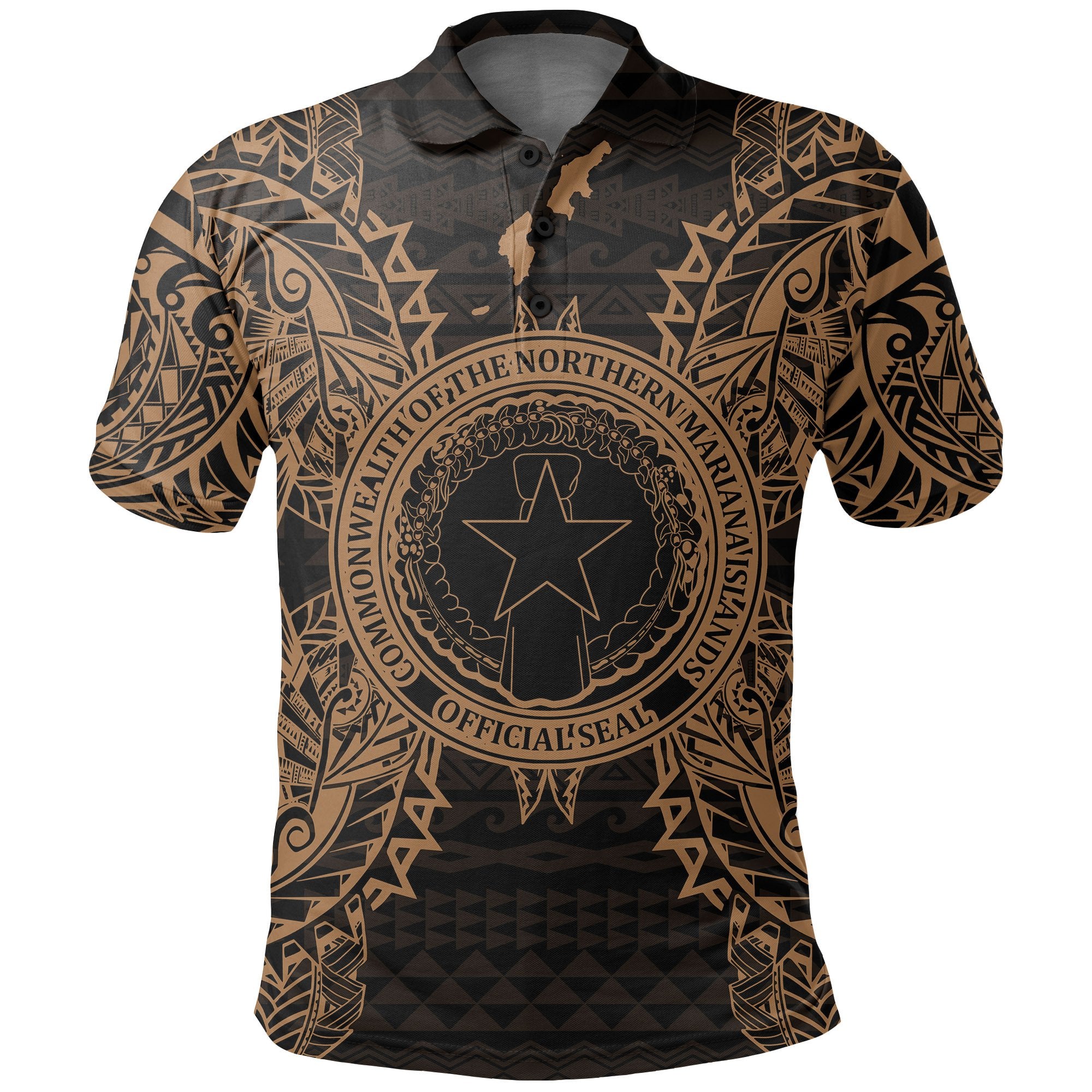 Northern Mariana Islands Polo Shirt Seal Map Polynesian Tattoo Gold Unisex Gold - Polynesian Pride