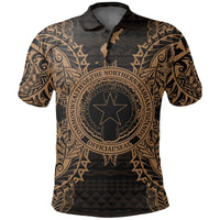 Northern Mariana Islands Polo Shirt Seal Map Polynesian Tattoo Gold Unisex Gold - Polynesian Pride