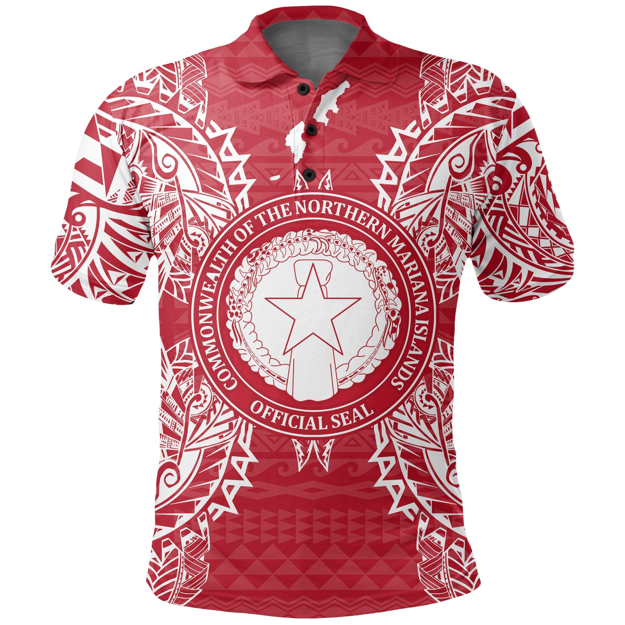 Northern Mariana Islands Polo Shirt Seal Map Polynesian Tattoo Red White Unisex Red - Polynesian Pride