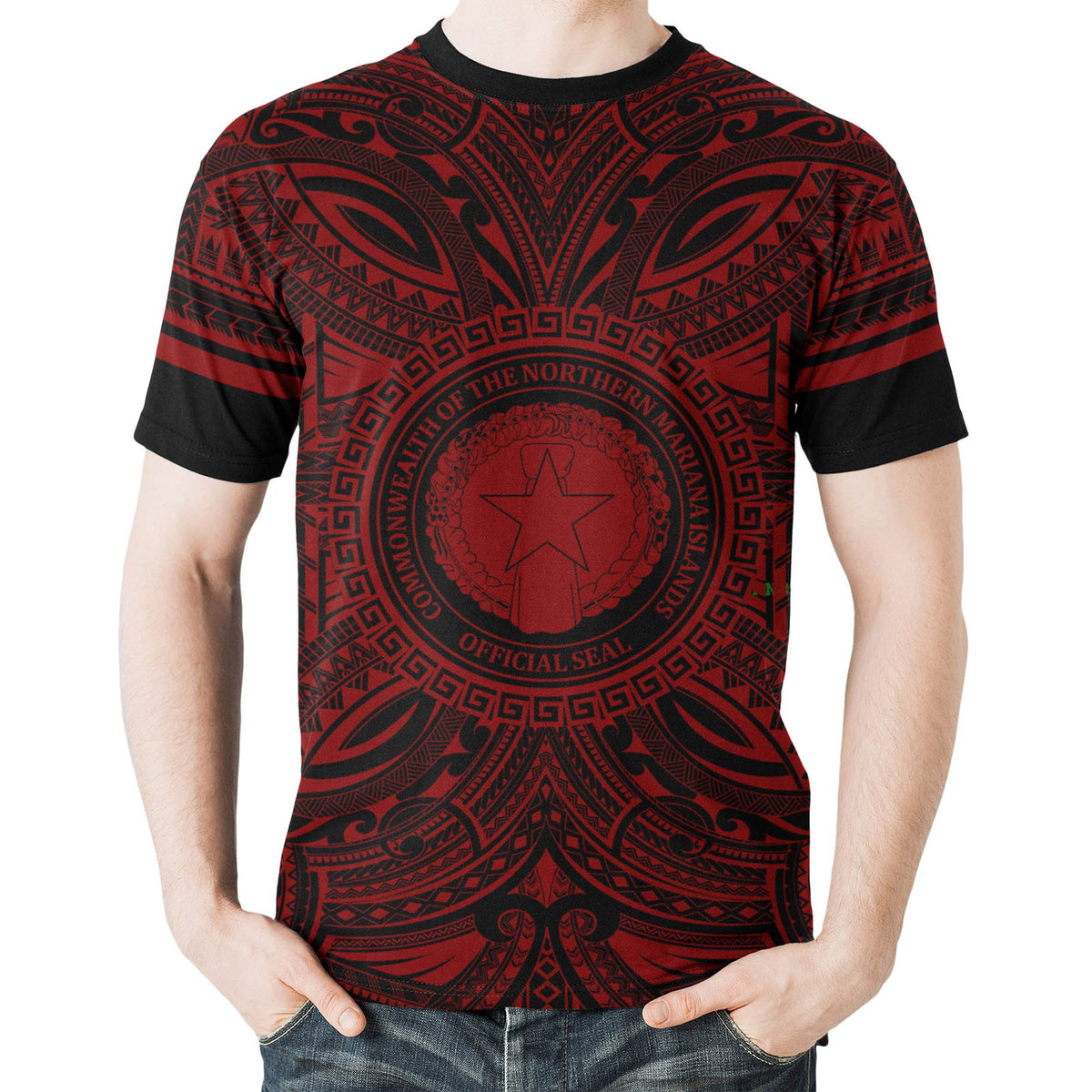 Northern Mariana Islands All T Shirt Northern Mariana Islands Coat Of Arms Polynesian Red Black - Polynesian Pride